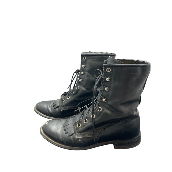 Black Western Lace Up Boots with Fringe Size 8 - Picture 2 of 9